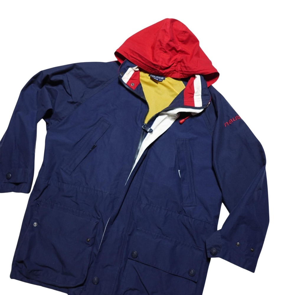 Vintage Nautica Coat Mens Medium Blue Hooded Canvas Parka Sailing Hong Kong
